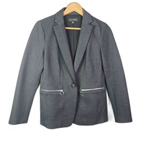 Ann Taylor Textured Blazer Gray 4 Zipper Pocket Stretch Minimalist Workwear